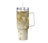 Gold Silk Christmas Print 40oz with Straw and Lid, Stainless Steel Double Wall Vacuum Insulated Coffee Mug for Hot and Cold Coffee, Travel Mug with Handle