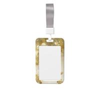Gold Silk Christmas Printed Id Badge Holder with Neck Strap Vertical Waterproof Name Card Holder for Office School