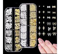 Gold Silver 3D Nail Charms, 2pcs Stunning Metal Alloy Bow and Star Nail Gems, Perfect Nail Art Decorations and DIY Craft Accessories for Creative Nail Designs
