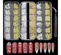 Gold Silver 3D Nail Charms,3Boxes 36Grids Bow Star Nail Gems Nail Studs with Tweezer,Punk Metal Alloy Rivet Stickers Bowknot Nail Art Decorations Accessories for Nail Art Design DIY Crafts
