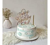 Gold Silver Acrylic Happy Birthday Cake Topper Simple and Elegant Cake Side Decoration for Birthday Celebrations (Gold Style-8)