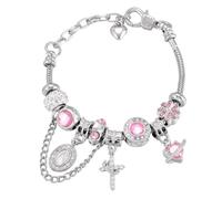 Gold & Silver Aurora Multi-Element Snake Chain Bracelet, Crystal Charm Bracelets for Women, Religious Virgin Mary Cross Pendant, Heart Saturn Clover Beads, Y2K Aesthetic Jewelry Gift ，silver