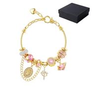 Gold & Silver Aurora Multi-Element Snake Chain Bracelet, Virgin Mary Detachable Charm Bracelet with Pink Crystal Accents, Two-Tone Detachable DIY Chain, Catholic Cross Charm for Women