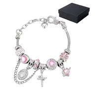 Gold & Silver Aurora Multi-Element Snake Chain Bracelet, Virgin Mary Detachable Charm Bracelet with Pink Crystal Accents, Two-Tone Detachable DIY Chain, Catholic Cross Charm for Women
