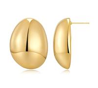 Gold Silver Big Oval Dome Circle Square Ball Wide Hoop Earrings Geometry Statement Earrings for Women Girls, L, Brass, No Gemstone