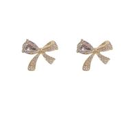 Gold Silver Bow Earrings Antique Ribbon Bowknot Stud Earrings Jewelry Gift for Women, 0.78*0.7in, Alloy Steel, Cubic Zirconia