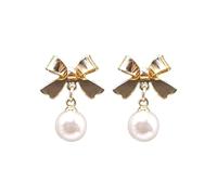 Gold Silver Bow Earrings for Women Christmas Pearl Bow Earrings Long Ribbon Bow Earrings for Women Birthday Party Christmas Gifts, Zinc, No Gemstone