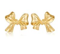 Gold Silver Bow Earrings Women Ribbon Stud Earrings, M, Brass, No Gemstone