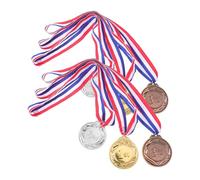 Gold Silver Bronze Medals Set with Neck Ribbons 6pcs for Sports Awards | Zinc Alloy and Polyester Build, High-gloss Finish, Lightweight Sturdy Design, for Adults