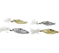 Gold Silver Fishing Spoon Lure Spinner Salmon Trout Pike Sea Trout Feather Tail Feathered White Silver Tinsel Bucktail Mackerel Long Cast Shiny Casting Fast Sink Boat Spoon Wedge (Set of All 4)