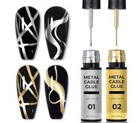 Gold Silver Gel Nail Polish Set, 2PCS Chrome Gel Nail Polish, Metallic Nail Art Painting Liner Art, Glitter Mirror Effect French Manicure Soak off UV/LED Manicure for Women