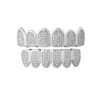 Gold/Silver Grillz Teeth Joker Teeth Hip Hop Teeth Grills Set Microset Diamond Braces Hip Hop Teeth Fake Braces Decoration, Silbe, Gold-plated, Gold-plated