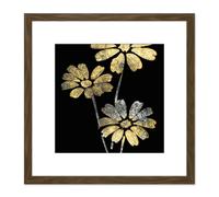Gold Silver Leaf Style Flowers Floral Metallic Effect Foil Style Black Painting Square Wooden Framed Wall Art Print Picture 8X8 Inch Artery8 Brown One Size
