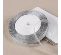 Gold Silver Organza Ribbon 6-10-12-15-20-25-38mm Glitter Metallic Ribbons for Wedding Cake Decoration DIY Craft Supplies-12mm Silver-Length 25yards