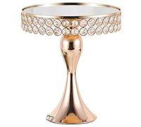 Gold/Silver Round Metal Cake Stand Dessert Stand with Crystal Beads for Romantic Wedding/ Party /Afternoon Tea (Small, Gold)