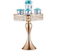 Gold/Silver Round Metal Cake Stand Dessert Stand with Crystal Beads for Romantic Wedding/ Party /Afternoon Tea (Medium, Gold)