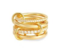 Gold Silver Stackable Rings for Women Multi Link Connected Rings Chunky Interlocking Eternity Statement Ring cz Connected Band Thumb Non Tarnish Ring (B-Gold, R 1/2)