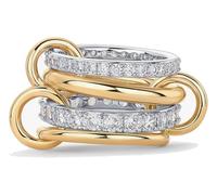 Gold Silver Stackable Rings for Women Multi Link Connected Rings Chunky Interlocking Eternity Statement Ring cz Connected Band Thumb Non Tarnish Ring (A-Silver, J)