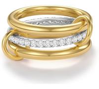 Gold Silver Stackable Rings for Women Non Tarnish, 14k Gold Plated Interlocking Stack Ring Set Chunky Cubic Zirconia CZ Multi-Link Mixed Connected Band Thumb Rings Jewelry for Gift Fashion Design