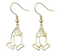Gold & Silver Tone Hamsa Fatima Hand Hook Earrings, Stainless Steel African Gye Symbol Prayer Hands Amulet Dangle Earrings for Women, One Size, Stainless Steel, No Gemstone