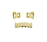 Gold & Silver Tone Single Tooth Hip Hop Grillz Collection - Heart, Star & Openwork Designs Bold Dental Rapper Style Cosplay(Gold,D)