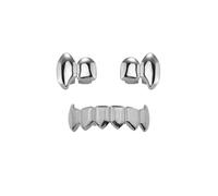 Gold & Silver Tone Single Tooth Hip Hop Grillz Collection - Heart, Star & Openwork Designs Bold Dental Rapper Style Cosplay(Silver,D)