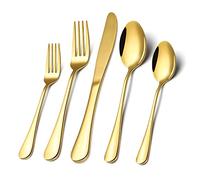 Gold Silverware Flatware Set for 8, 40 Piece Stainless Steel Cutlery Set With Titanium Golden Plated, Tableware Kitchen Utensil Include Spoons, Forks, Knives, Mirror Polished, Dishwasher Safe