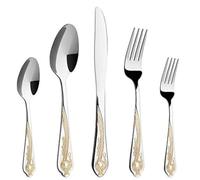 Gold Silverware Set, HF HOFTEN 20 Piece Stainless Steel Golden Flatware Set for 4, Silver Tableware Set with 24K Gold-Plated Trim, Tableware Eating Utensils, Great for Family Gatherings & Daily Use