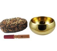 Gold Singing Bowl Brass Deep Sound Plain Traditional Tibetan Singing Bowl with Cushion and Mallet for Stress Relaxation Meditation Healing - 6 Inches 1kg Bowl