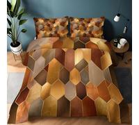 Gold Single Duvet Set, Minimalist Geometric Honeycomb Pattern Washable Comfortable Reversible Comforter, Soft Breathable Anti Allergy Microfibre Bedding with 2 Pillowcases for All Seasons