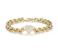 Gold Single Heart Charm Belcher With Clear Stones, 7-Inch, 20g, Gold Plated - Bling King London