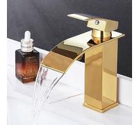 Gold Single Lever Mixer Tap for Bathroom Basin - Hot & Cold Waterfall Basin Faucet Short Design Single Hole Installation Modern Luxury Bathroom Accessories