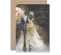 Gold Sister & Brother in Law Wedding Card - Elegant Bride & Groom - Golden Happy Wedding Card for Sister & from Brother Sibling, A5 Marriage Congrats Well Done Greeting Cards