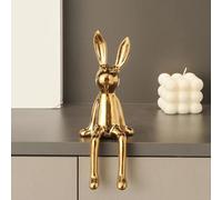 Gold Sitting Bunny Figurine Statue,2026 Ceramic Electroplated Brass-Finish Rabbit Sculpture,Golden Bunnies Decor for Shelf Decor,Easter Gifts for Cabinet Bookshelf Counter Home Hotel Bar