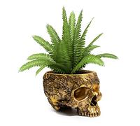 Gold Skull Planter Pot 6 Inch Skeleton Head Pot for Succulents Flowers, & Bowl Dish Gothic Decor for Garden Home Parties Haunted House Spooky Black Display Halloween Skull Flower Pot Decoration Gift
