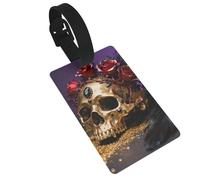 Gold Skull Rose Luggage Tags for Suitcases - Durable PVC ID Tags with Detachable Straps for Travel, Backpack, Golf Bag, Anti-Loss