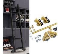 Gold Sliding Library Ladder Hardware Kit (No Ladder), Rolling Track Rail Full Set Roller System for Home Wine Cooler, Mobile Ladder Tracks Adjustable Upright(6.6ft/200cm Track Kit)