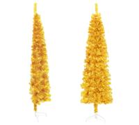 Gold Slim Half Christmas Tree 150x45cm PVC Steel Space-Saving Holiday Decor
