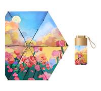 Gold Small Mini Umbrella with Case Light Compact Design Perfect for Travel Lightweight Portable Parasol Outdoor Sun&Rain Umbrellas, Under the Moon, One size