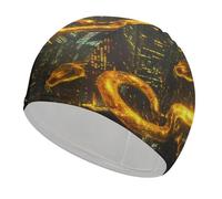 Gold Snake City Night Elastic Swimming Cap Unisex Waterproof Bath Caps Lightweight Swim Hat Gifts for Swimmers