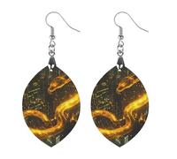 Gold Snake City Night Wooden Earrings Pendants Lightweight Wood Drop Charms Statement Jewelry Gifts for Women Love
