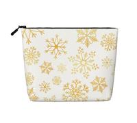 Gold Snowflake Christmas Xmas White, Cosmetic Bag Imitation Linen Makeup Bag Portable Travel Toiletry Bag