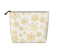 Gold Snowflake Christmas Xmas White, Daily Use Makeup Cosmetic Bag Imitation Linen Makeup Bag Portable Travel Toiletry Bag