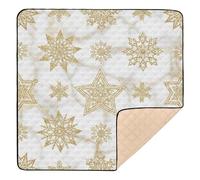 Gold Snowflake & Star Marble Christmas Pattern Large Sturdy Baby Playmat for Floor Cozy Breathable Padded Baby Mat for Babies Infants Toddlers, 50'' x 50''
