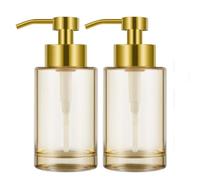 Gold Soap Dispenser 2Pack with Stainless Steel Pump,12oz Thick Glass Soap Dispenser,Refillable Hand Liquid Soap Dispenser with Label for Bathroom and Kitchen