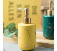 Gold Soap Dispenser Bathroom, Ceramic Hand Soap Dispenser with Marbling for Kitchen, Shower, 300ML. (Yellow)