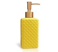 Gold Soap Dispenser, Ceramic Lotion Pump Bottle with Refined and Vintage Emboss, Home Decoration for Bathroom or Kitchen (Yellow)