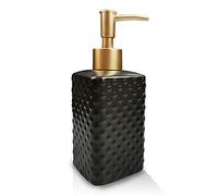 Gold Soap Dispenser, Ceramic Lotion Pump Bottle with Refined and Vintage Emboss, Home Decoration for Bathroom or Kitchen (Black)