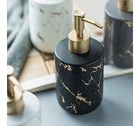 Gold Soap Dispenser, Dish Soap Dispenser for Kitchen Liquid Soap Pump Dispenser for Shower, Ceramics Refillable Hand Soap Lotion Dispenser, Shampoo Lotions Bottle for Bathroom, 10.5 OZ (Black).