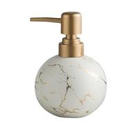 Gold Soap Dispenser for Bathroom or Kitchen, Cute Marble Round Ceramic Lotion Bottle, Rust-Free Pump(White)